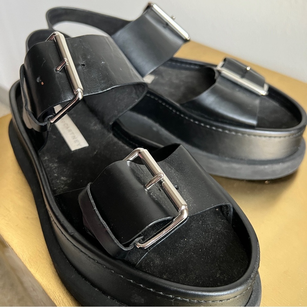 Stella McCartney Black Faux Leather Vegan Platform Buckle Sandals - Picture 5 of 15